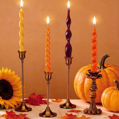 AnyDesign 4Pcs Fall Twisted Taper Candles Autumn Orange Red Yellow Wax Long Unscented Spiral Swirl Candlesticks for Thanksgiving Holiday Dinner Party Home Decor