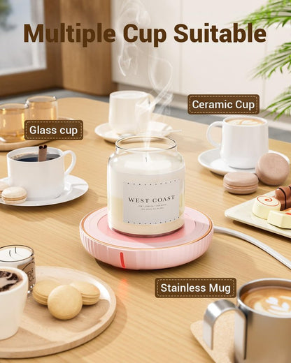 HouseGem Large Candle Warmer Plate - Coffee Cup Mug Warmer for Desk, Candle Melter, Electric Mug Heater for Beverages, Milk & Tea, Coffee Accessories Ideal Gifts Keep Cup Warm (Pink)