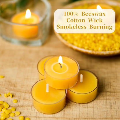 20 Packs Beeswax Tealight Candles Bulk,4 Hours 100% Pure Beeswax Tea Lights Candle in Clear Cup,Natural Scent Bees Wax Candles Small Smokeless Clean Burning Perfect for Home Decor for Party Christmas