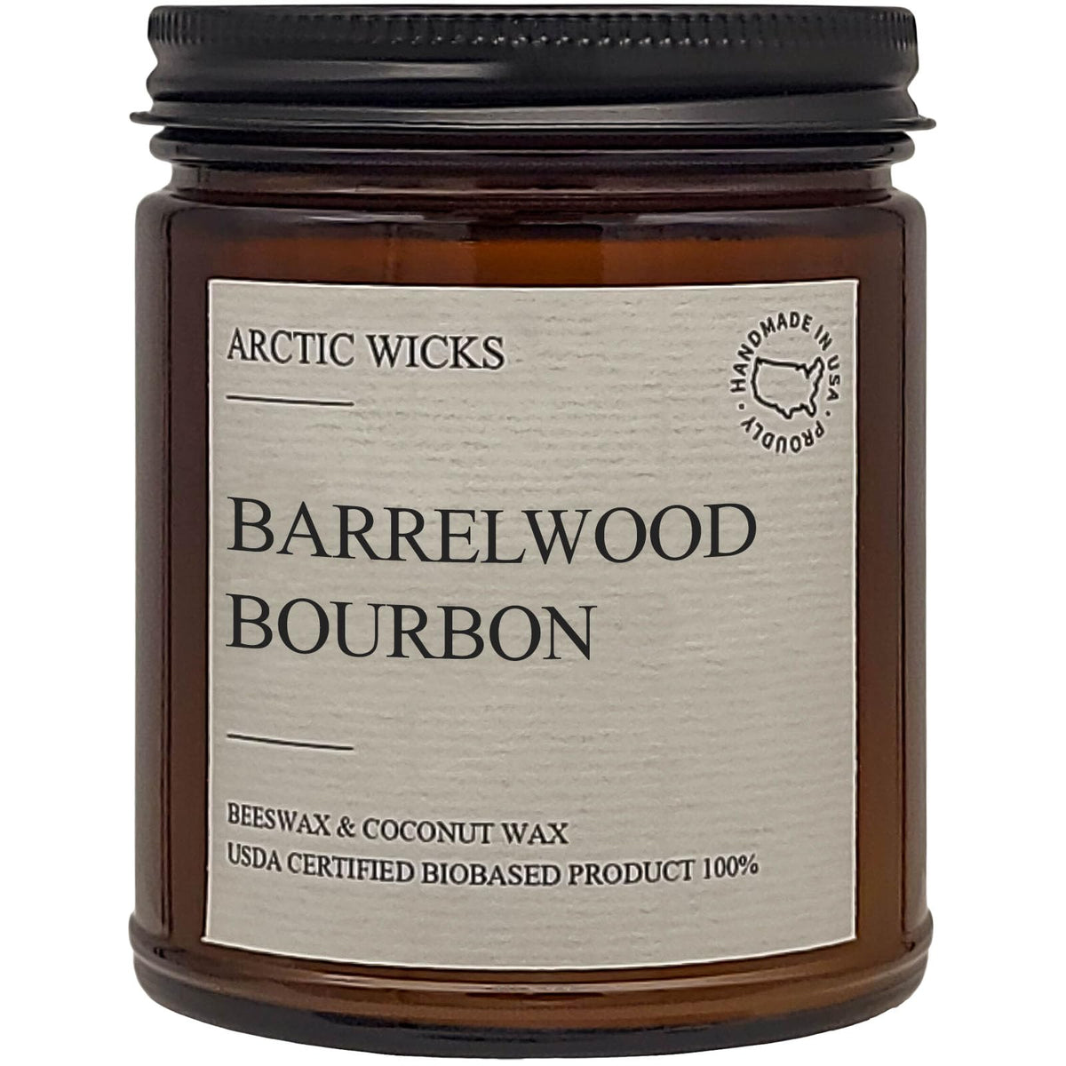 Arctic Wicks Scented Coconut Beeswax Candles | Coconut Beeswax Non Toxic Candle 9oz Amber | Farmhouse Candles Non-Toxic Clean Burn 100% USDA Certified Biobased (Barrelwood Bourbon)