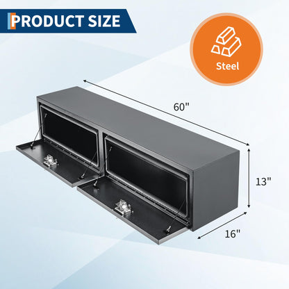 GarveeTech Black Steel Underbody Truck Tool Box with t-Handle Lock Latch, Truck Storage Organizer Tool Box Chest, Heavy Duty Under Body Toolbox for Pick Up, Truck, RV, Trailer，60 x 16 x 13 Inch
