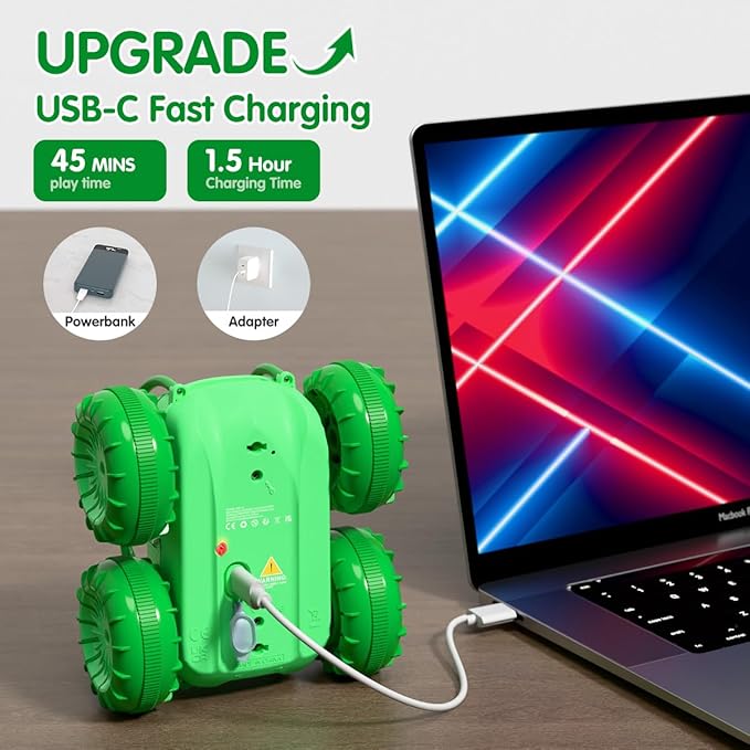 Remote Control Car Fast Direct Charging RC Cars Amphibious Rechargeable Stunt Car 360° Rotating LED 2.4Ghz 4WD All Terrain Waterproof Cars Toy Christmas Birthday Gift Kids Boys 3-12 Years