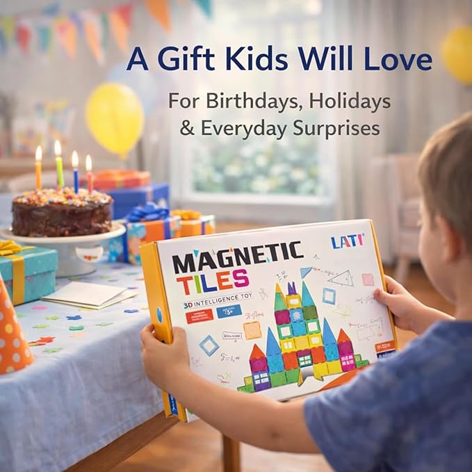 LATI 130-Piece Magnetic Tiles Building Toy Large Set for KidsMagnetic Building Blocks Construction SetOpen-Ended Play STEM Educational ToyCompatible with Other BrandsGift for Boys &amp Girls Ages