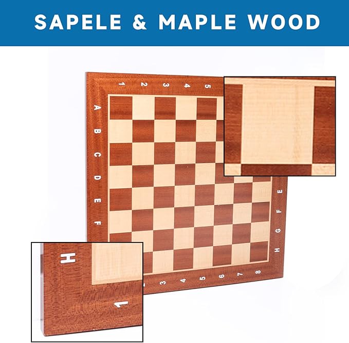GSE Games &amp Sports Expert Professional Tournament Chess Board Only Sapele &amp Maple Inlaid Chessboard Portable Chess Board for Beginners Kids Adults (Large: 19 / Square: 2 Brown)