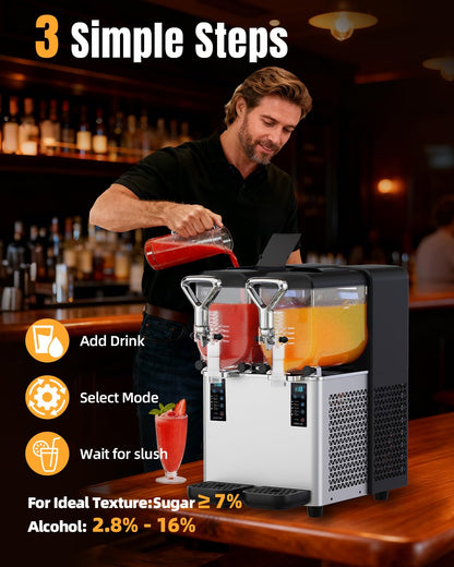 Slushy Machine for Home, 135oz x 2 Tank Slushie Machine for Commercial & Home Use, Margarita Machine with LED Lights 400W Fast Chill & Quiet for Restaurant Bar Cafes Food Truck, No Ice Needed