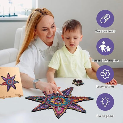 Qiuenisray Wooden Jigsaw Puzzles for Adults 500 Piece Starfish Ocean Wood Jigsaw Puzzles Wall Decor FSC Certified Royal Unique Shape Adult Puzzles Piece Creative Gift for Family Games 20.3x20.3 in