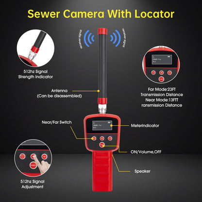 Sewer Camera with Locator 512hz,Drain Camera 100ft, 5" HD with DVR Function & 32GB, Industrial Endoscope for Home Wall Duct Drain Pipe Plumbing（100ft/30M）