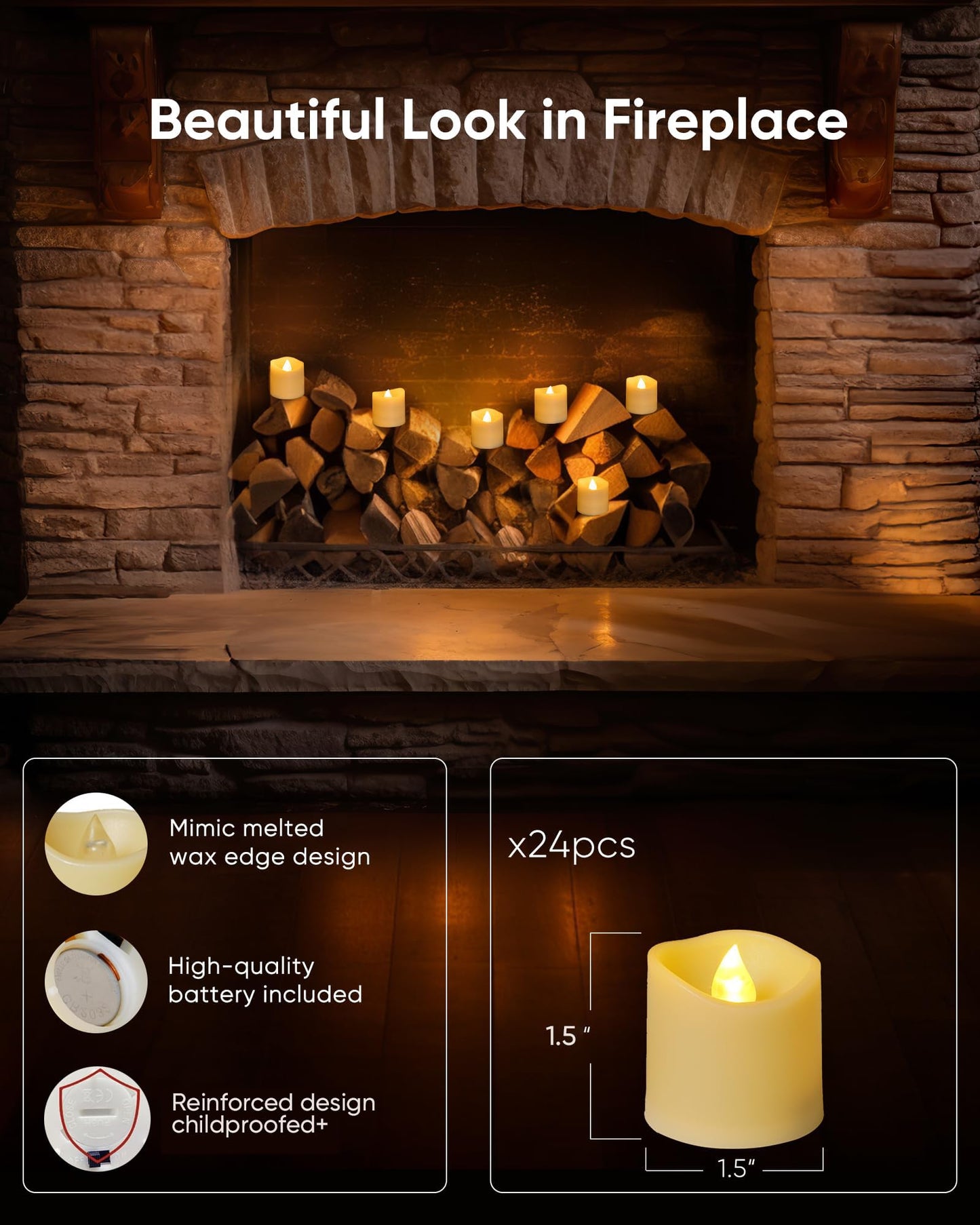 Homemory 24Pack Flameless Votive Candles, 200+Hour Long Lasting Electric Fake Candles, Battery Operated Tealights in Warm White for Christmas, Wedding Decor (Ivory Base, Batteries Included)