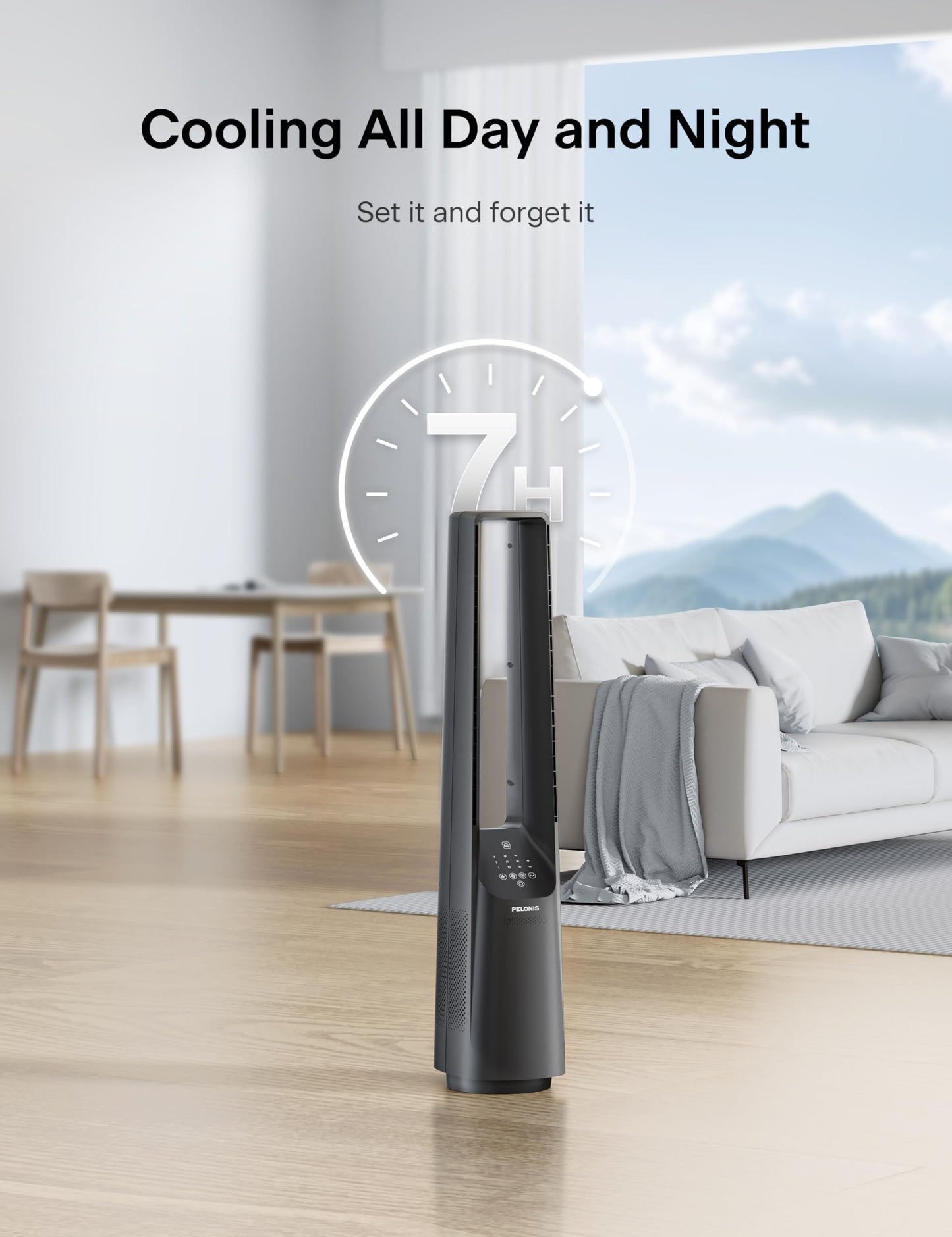 PELONIS 40" Smart Bladeless Fan for Bedrrom - Tower Fan, Alexa/Google/WiFi, DC Motor, 6 Speeds, 4 Modes, Remote, 7H Timer, 90° Oscillation, Safe for Home and Office