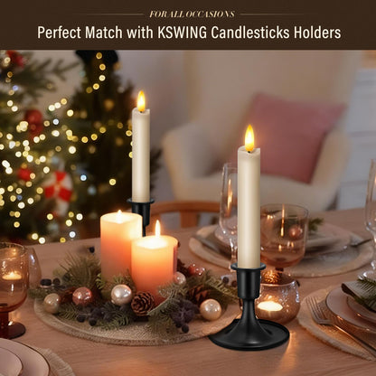KSWING Upgraded Real Wax Short LED Flameless Taupe Taper Candles with Remote, 6 PCS Candlesticks Battery Operated 3D Flickering- 6" Realistic Fake Candle Sticks for Home/Wedding/Fireplace Xmas Decor