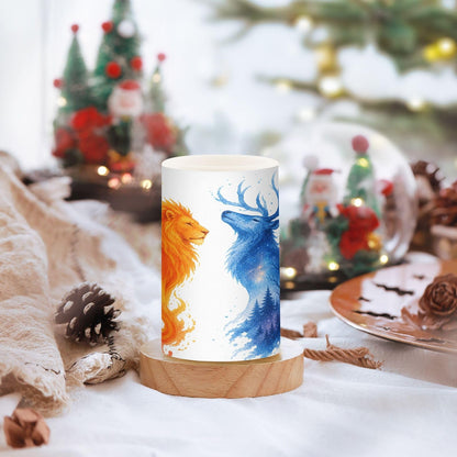 KGLDSNM Fire Lion Forest Deer LED Flameless Flickering Candle with Remote Timer Battery Operated for Indoor Outdoor Party Holiday Home Decor 2 Pack