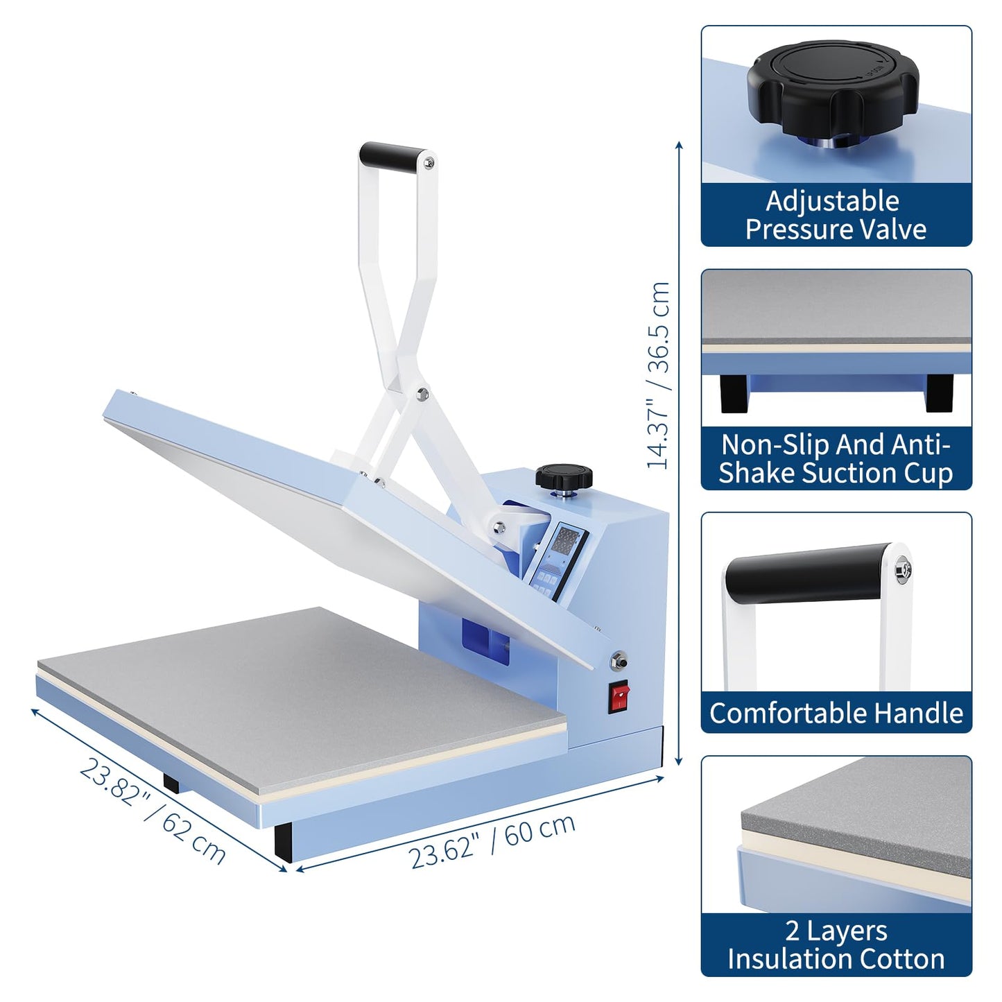 16x24 Heat Press, Digital Professional Press Machine, Fast Heating, Industrial Quality with Adjustable Pressure Industrial Digital Heat Transfer Machine for T-Shirt, Light Blue