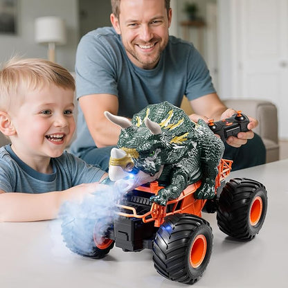 Remote Control Dinosaur Car for Kids Boys Electric Monster Truck with Spray Light Sound Indoor Outdoor All Terrain Off Road RC Car Toys for Kids 3 4 5 6 7 8-12 Year Old Boys Girls Birthday Gift