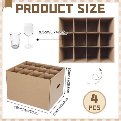 Feifeiya 4 Pack Wine Glass Moving Boxes Kitchen Moving Boxes with Handle Kitchen Kit with Lid for Dish Glassware(Brown,15 x 12 x 10 Inches)