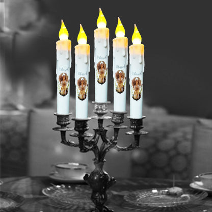 TAIANLE Primitive Battery Operated Flameless Taper Candles with Timer, 6.75 Inch Flickering Led Candlestick, Dripless Decorative Taper Candle for Halloween Christmas Wedding Home Decor