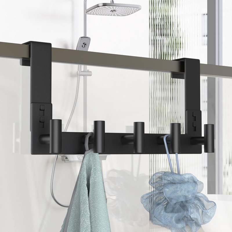 PMMASTO Over The Door Hooks, Door Hanger Hook for Hanging, Coat Rack Organizer for Bathroom, Towel Holder Bathroom Accessories (Black 5 T-Hooks-Fits 1-3/4" Thick Door)