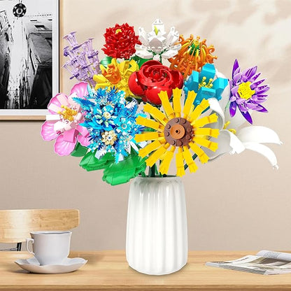 Flower Bouquet Building Set980PCS Creative DIY Plant Bouquet Decoration12 Artificial Flowers Botanical for Adults Women Girls Ages 6+Idea Gifts for Mother's Day Birthdays No Vase