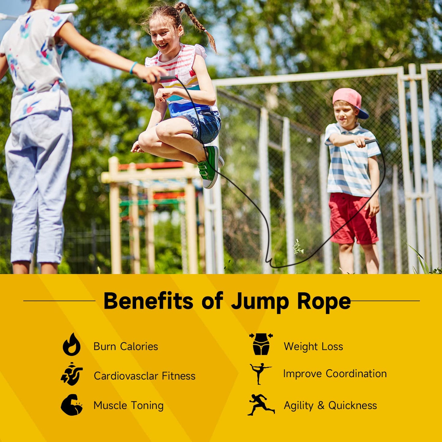 AIO EYEUY Adjustable Jump Rope for Fitness and Exercise-PVC Skipping Rope for Men,Women and Kids-Tangle-Free for Keeping Fit, Training, Workout 10 Pack Black