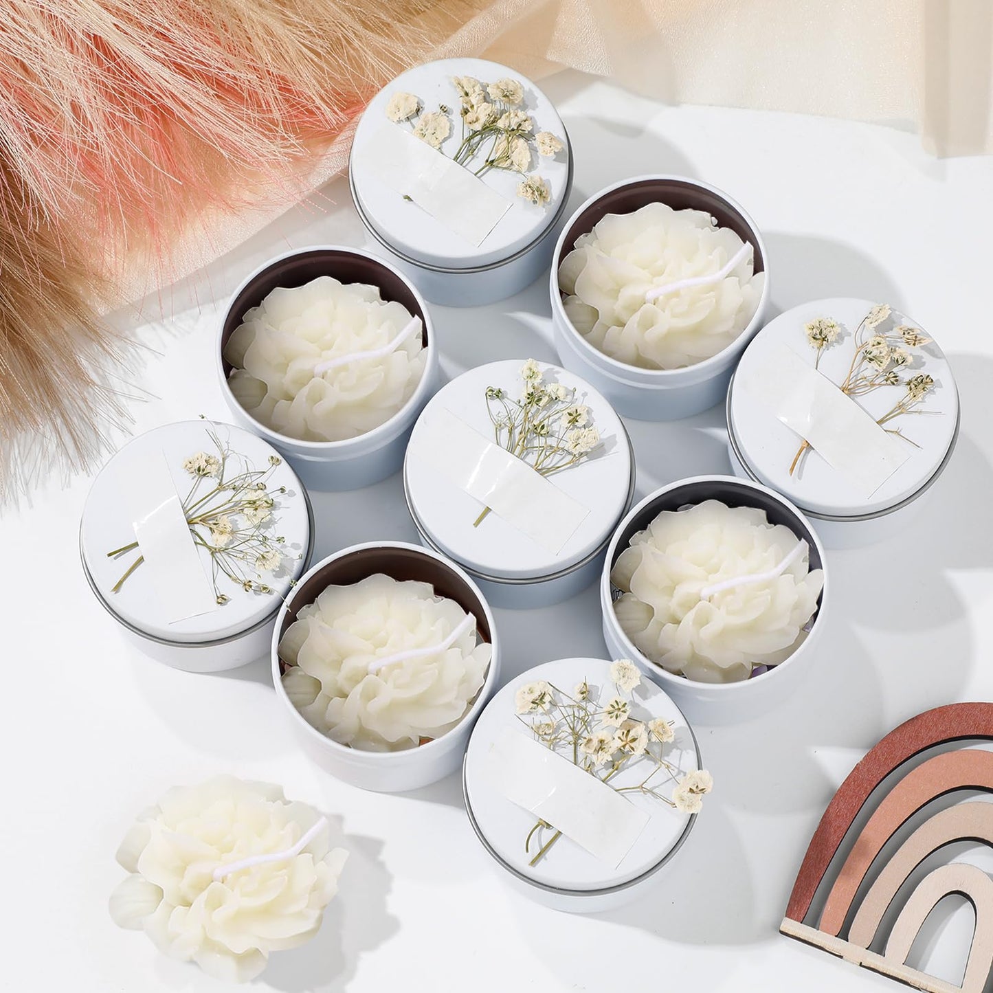 Threlaco 12 Pcs Flower Candles Scented Bridesmaid Gift Set Soy Wax Aromatherapy Candles Bulk for Wedding Bridal Shower Home Guests Women Valentines Mothers Day Anniversaries Favor(White)