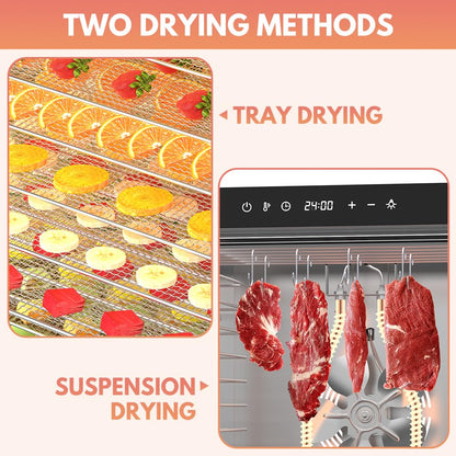 BriSunshine 20-Tray Commercial Food Dehydrator Machine, 24H Timer, 1600W Large Stainless Steel Dehydrators for Meat Jerky, Dog Treats, Fruits
