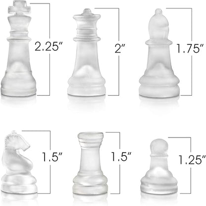 Gamie Premium Glass Chess Set 10 Inch - Elegant Design - Durable Build - 32 Frosted and Clear Pieces - Felted Bottoms - Easy to Carry - Stable &amp Fully Functional for Chess Lovers