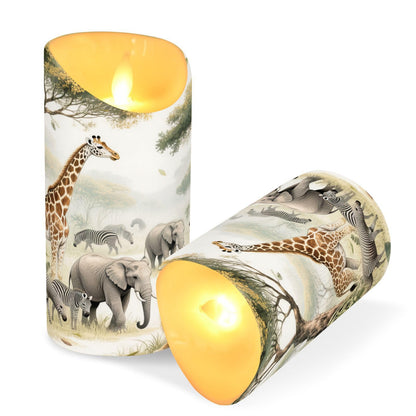 Gravopti Safari Animals 2 Pack Flameless LED Pillar Candles with Remote & Timer, Battery Operated, Flickering Wax Candle for Wedding, Romantic Home & Party Decor
