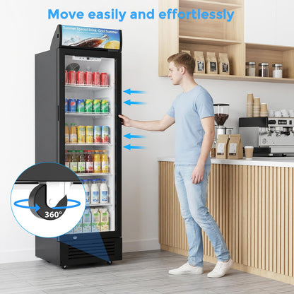 Electactic 9 Cu.Ft Commercial Refrigerators, Display Refrigerator with Double-Tempered Glass Door, Commercial Display Fridge with 4 Adjustable Shelves & LED Light, for Shops, Restaurants, Bars