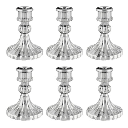 ECHFSM Glass Candlestick Holder,Striped Taper Candle Holders,Set of 6 Candle Stand for Table Centerpieces, Home Decor,Weddings,Festival and Parties (Silver Stripe)
