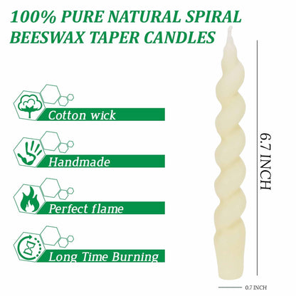7 inch Natural Pure 100% Spiral Bees Waxs Taperad Candle 4 Packs,Diameter 0.9" Candles Twistad Candl-Unscented Candles and Smokeless for Home Decarations, Party