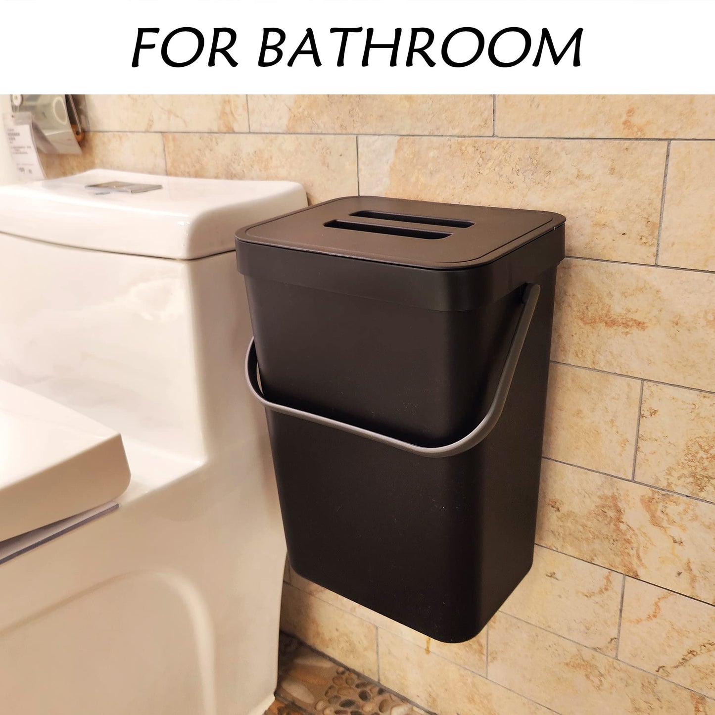 stonespace Under Sink Trash Can，Kitchen Compost Bin, Diaper Pail, 3.2 Gallon/12L Hanging Garbage Can for Baby Crib/Bathroom/Cupboard, Plastic Food Waste Bin,1 Pack Black