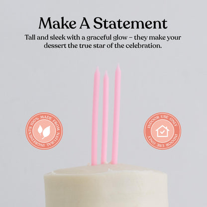 Sisterly Market 20 Count Tall Skinny Pink Solid Birthday Cake Candles for Birthday Wedding Party Cakes Decorations