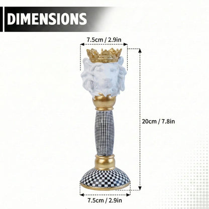 Crowned Animal Candlestick Holder Black & White Checkerboard Taper Candle Holder with Gold Accents Eclectic Resin Statue for Modern Home Decor, Table Centerpiece