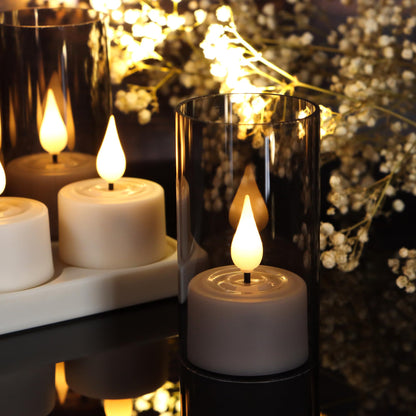 yunsheng Rechargeable Flameless Tea Lights Candles with Remote Timer & Charging Base, 12pcs Battery Operated LED Votive Candles Flickering for Home Halloween Chirstmas Lantern Candle Holder Decoration
