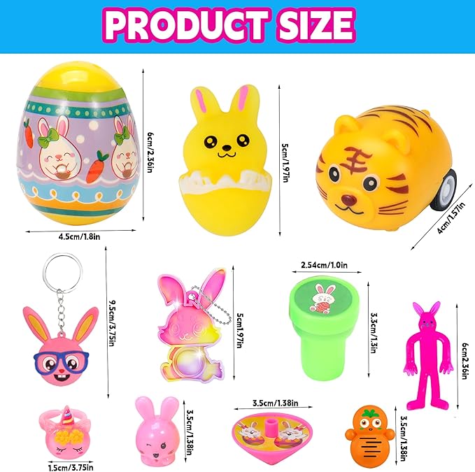 100PCS Unique &amp Colorful Prefilled Easter Eggs with Novelty Toys Filling Treats Easter Eggs Hunt Basket Stuffers Fillers Theme Party Favor Classroom Prize