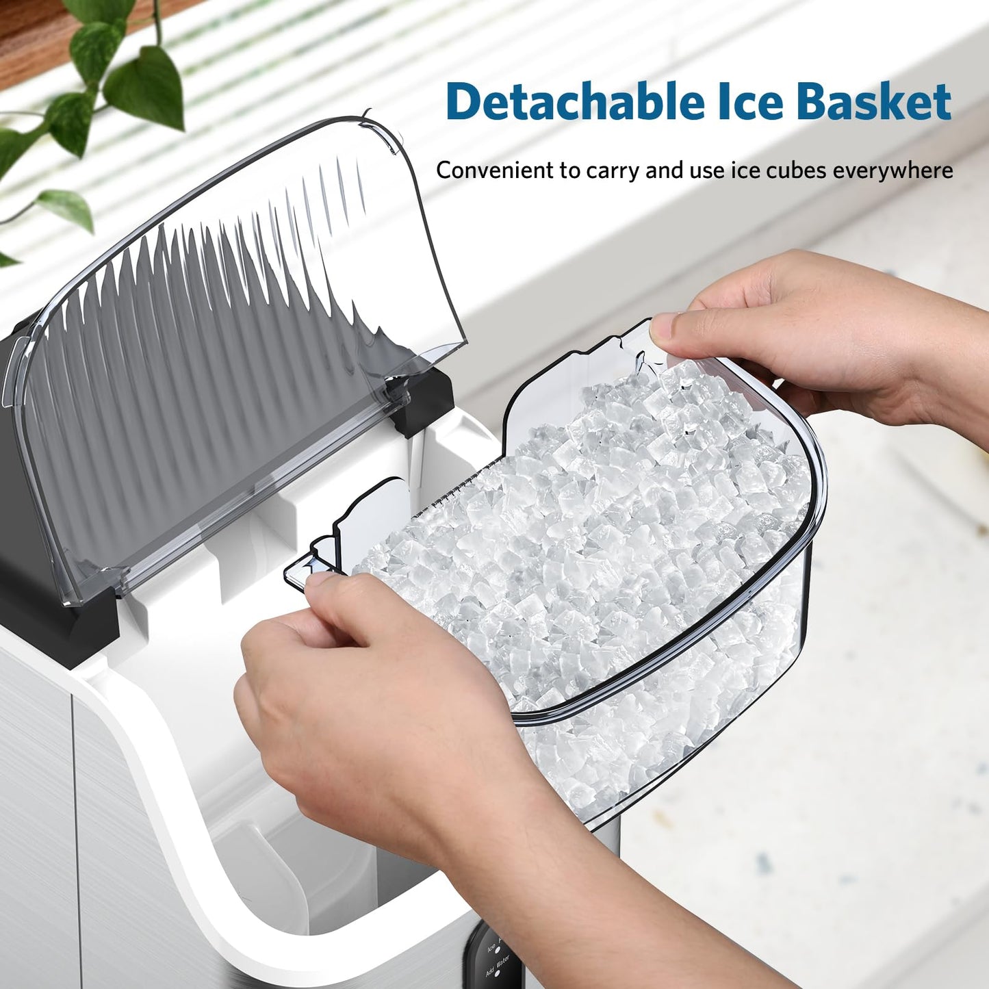 COWSAR Nugget Ice Makers Countertop Soft Chewable Pellet Ice Machine with Auto-Cleaning Function, 35Lbs/24H, Portable Ice Makers for Kitchen, Office, Home,Silver