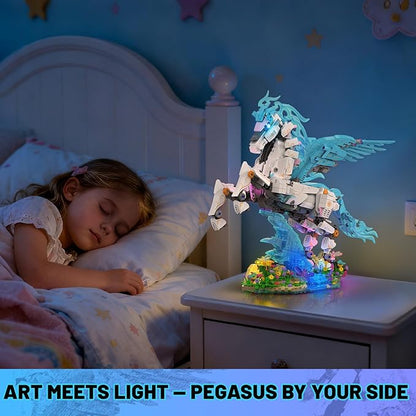 JMBricklayer Pegasus Building Set for Adults/Women Fantasy Animal Art Model with Light Advanced Building Kit Gift for Valentines Christmas Birthday &amp Home Bedroom Art Decor - 70015 New Upgrade