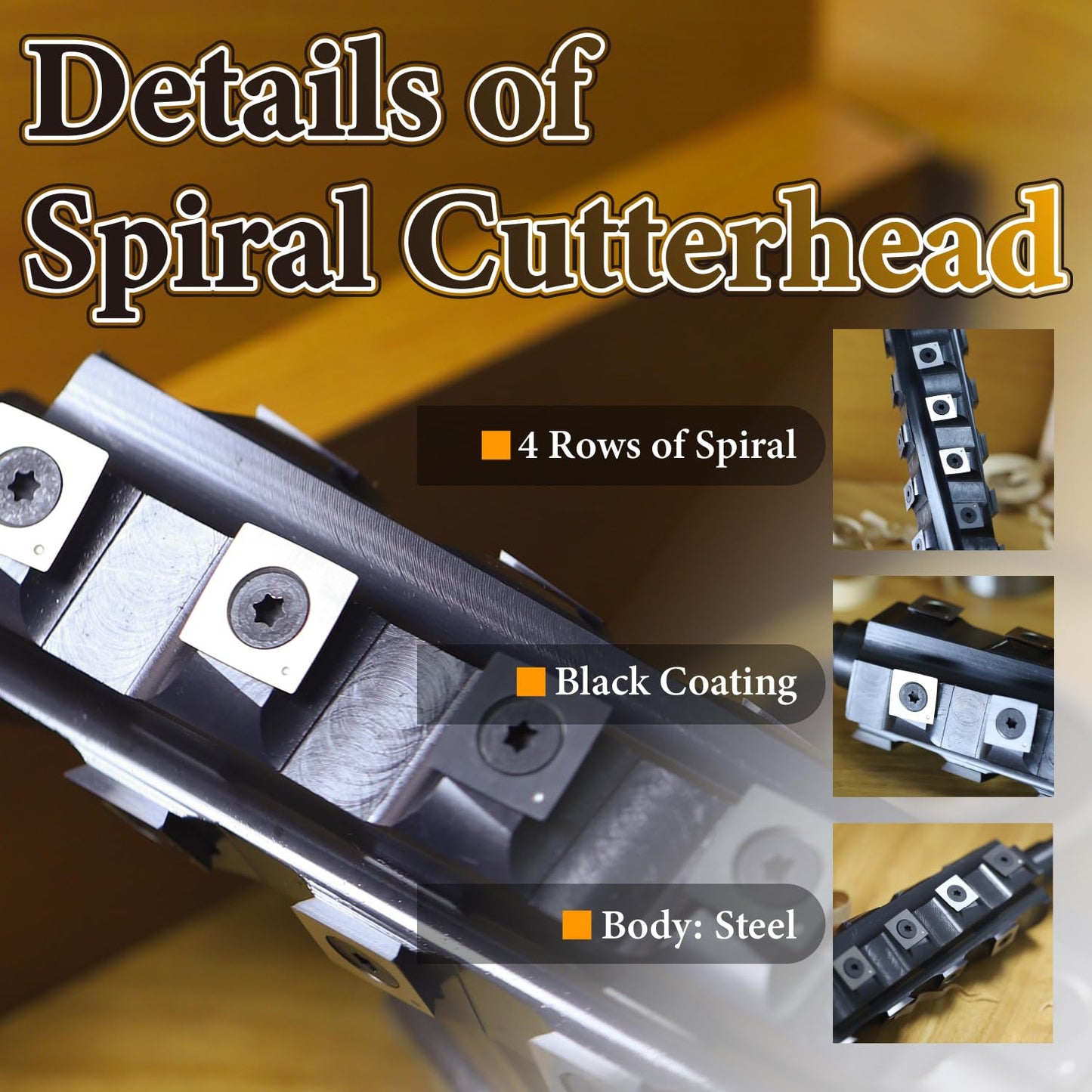 13” Spiral Cutterhead for Ridgid R4331 Thickness Planer 13 Inch Helical Spiral Cutter Head for Woodworking Planers, 4 Rows 45 Pieces Reversible Carbide Inserts