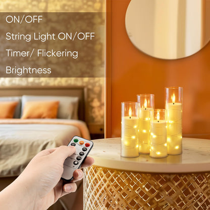 Homemory Ivory Flameless LED Candles with Remote Control & Timer, Battery Operated Star Lights, Fake Candles, Star Lights Set of 5 for Wedding Decor