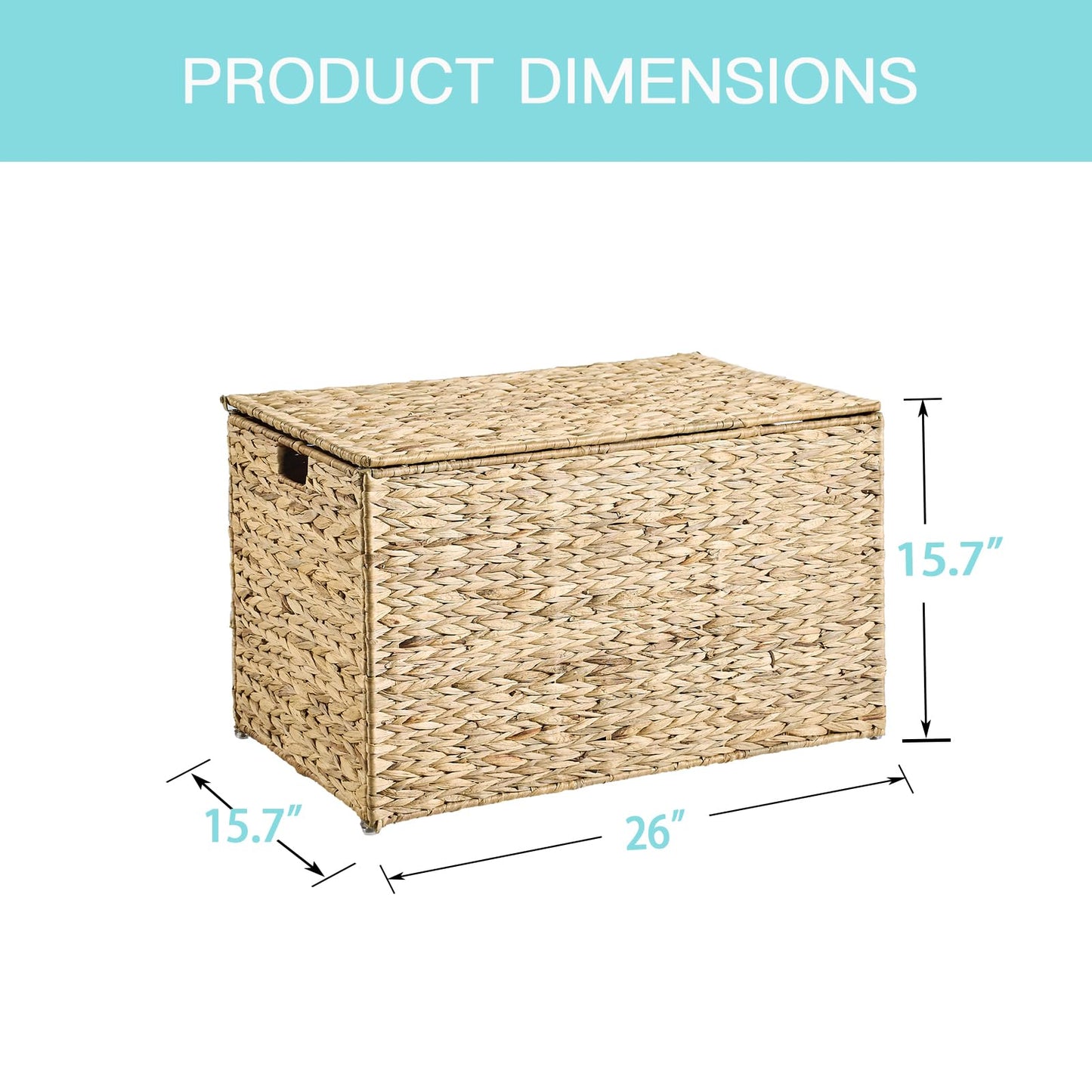 MOORLITER Water Hyacinth Storage Basket with Lid, 42.3 Gallon (160L) Wicker Storage Trunk with Handles, Handwoven Wicker Storage Bin for Blanket, Foldable, for Living Room, Laundry Room, Natural
