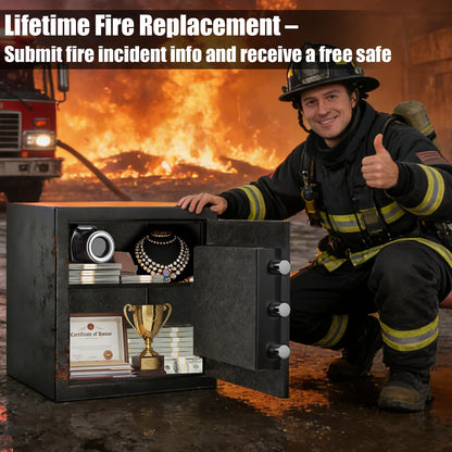 Mitlvge 2.0 Cuft Fireproof Safe Box, 35-Min Fire Resistant Home Safe with Digital Keypad & Spare Keys, Smart Alarm, Silent Mode, Fireproof Waterproof Security Safe with Removable Shelf
