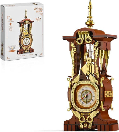 Retro Clock Building Set for Adults Vintage Pendulum Model with Rotating Gears Mechanical Building Blocks Toy Gift for Boys and Girls 8+(879PCS)
