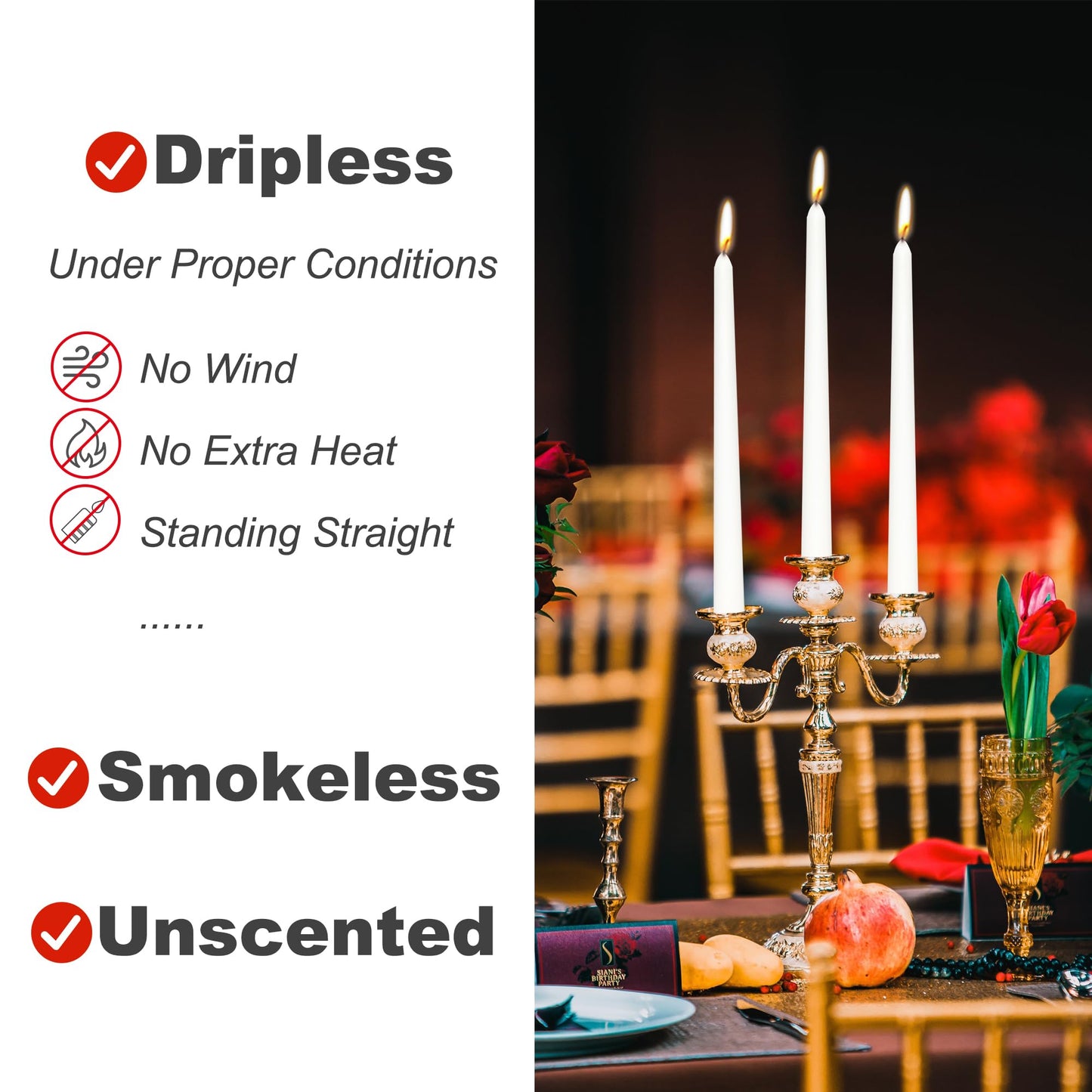 8 Pack 10 Inch White Christmas Candlesticks Long Burning Time and Dripless Taper Candles for Dinner Home Decor Wedding Shower