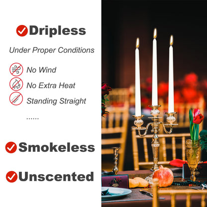 8 Pack 10 Inch White Christmas Candlesticks Long Burning Time and Dripless Taper Candles for Dinner Home Decor Wedding Shower