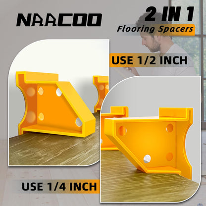NAACOO Laminate Flooring Tools, LVP Installation Kit, Professional Vinyl Flooring Tools - Tapping Block with Handle, 10” Contour Gauge, Pull Bar, 2 in 1 Spacers, Double-Faced Mallet.