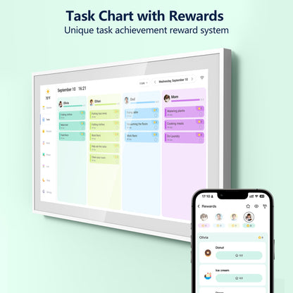 Digital Calendar, 21.5 Inch Electronic Calendar & Chore Chart, Smart Family Organizer with Interactive Touchscreen Display, Wall Mount or Desk Mount in Portrait or Landscape