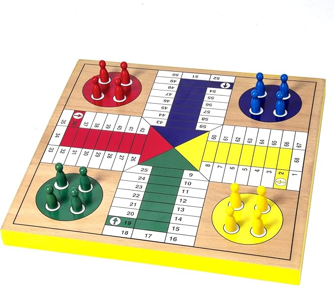 AMEROUS 12 inches Wooden Ludo Board Game - Snakes and Ladders 2 in 1 Reversible 1-4 Players Family Dice Games Set for Kids Adults Classics Tabletop Version (Gift Box Packed)