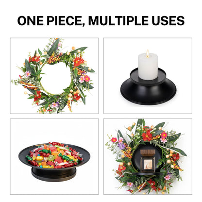 MOYEE Summer Candle Holder Centerpieces for Tables,Candle Ring, Black Metal Candlestick with an Artificial Wreath 14 in Versatile Dining Table Centrepiece (Autumn-Themed Flower and Fruit Wreath)