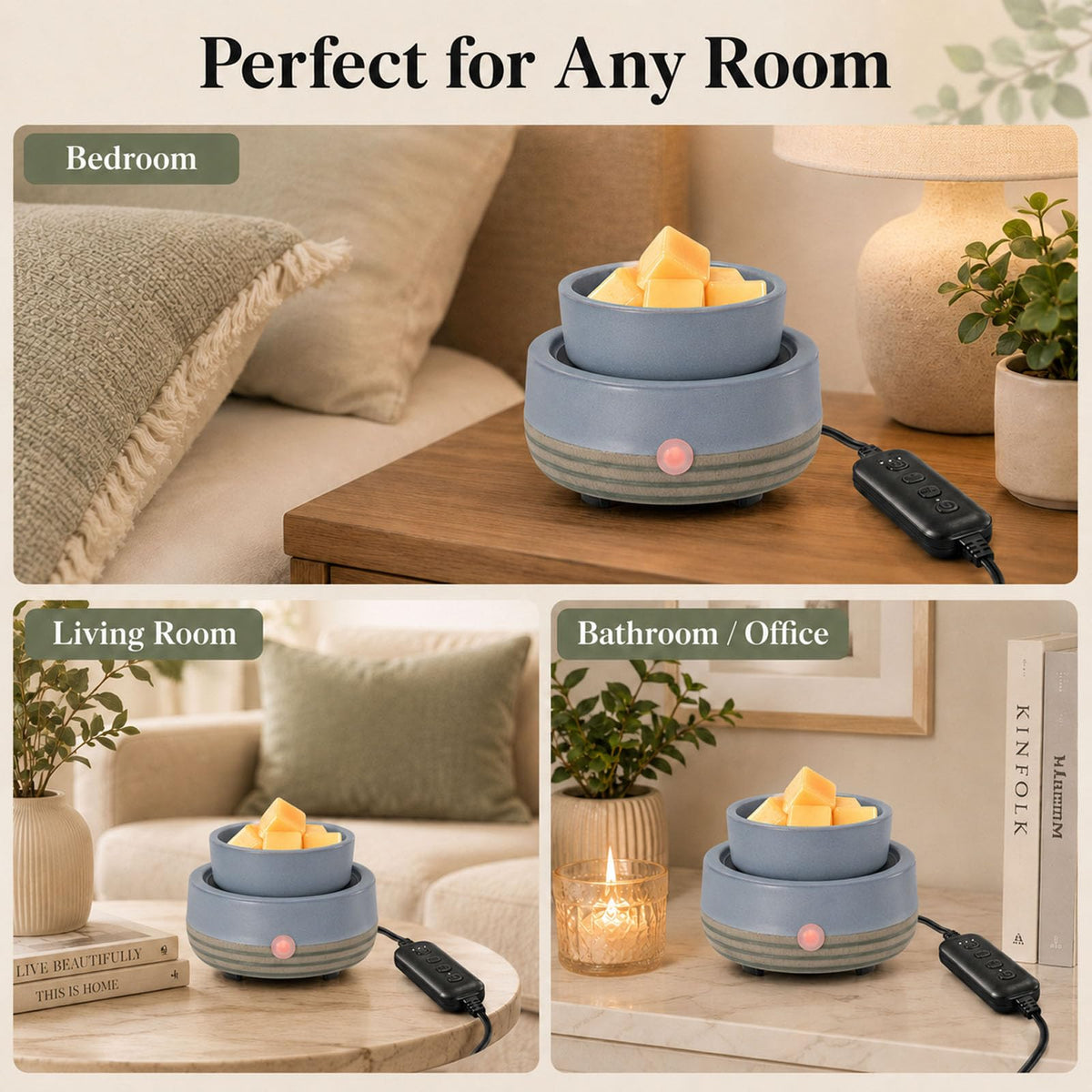 Candle Wax Melt Warmer with Timer Ceramic Electric Wax Melt 4-in-1 Oil Burner Adjusting Temperature Fits Yankee Large Jar Scented Candle for Home Decor Birthday Gifts for Women Mom Grandma Girls Blue
