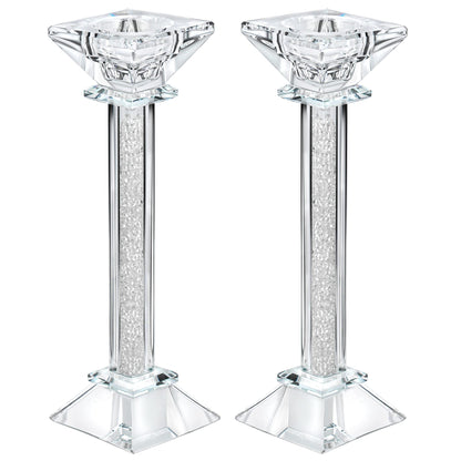 Crystal Candle Holders Set of 2-8.6" Tall Crystal Candlestick Holders - Ultra Elegant and Modern Centerpiece Home Decor