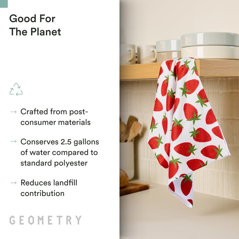 GEOMETRY Spring Kitchen Towels - Quick Dry Microfiber Cloth Spring & Summer Dish Towels for Kitchen Drying - Premium Quick Dry Towel - Strawberry Sunshine, 18" x 30" - 2-Pack